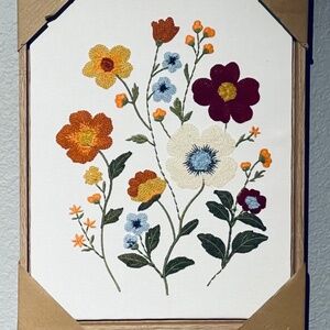 New BP Home Woven Embroidery Textile Wall Art Flowers 12”x15, 2 available